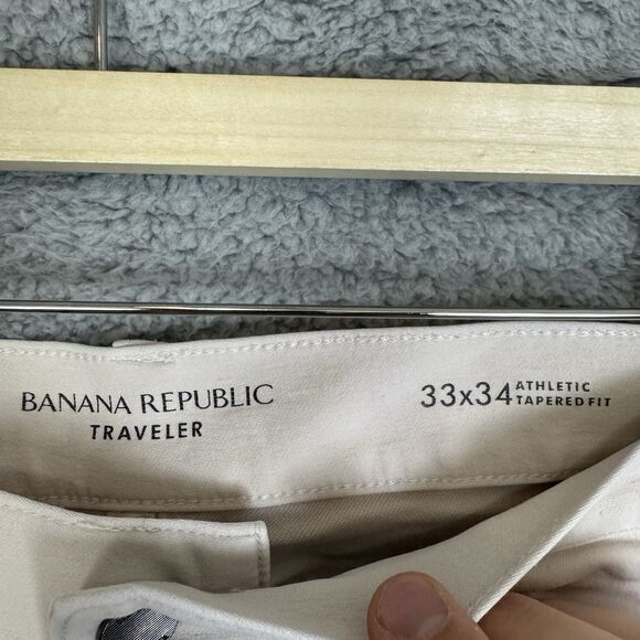 Banana Republic Pants Mens 33x21 Beige Athletic Fit Traveler Chino Tapered Leg - Picture 3 of 11